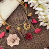 Vriksham Gold Look Alike Pendant With Coral Beaded Neckpiece-G17334